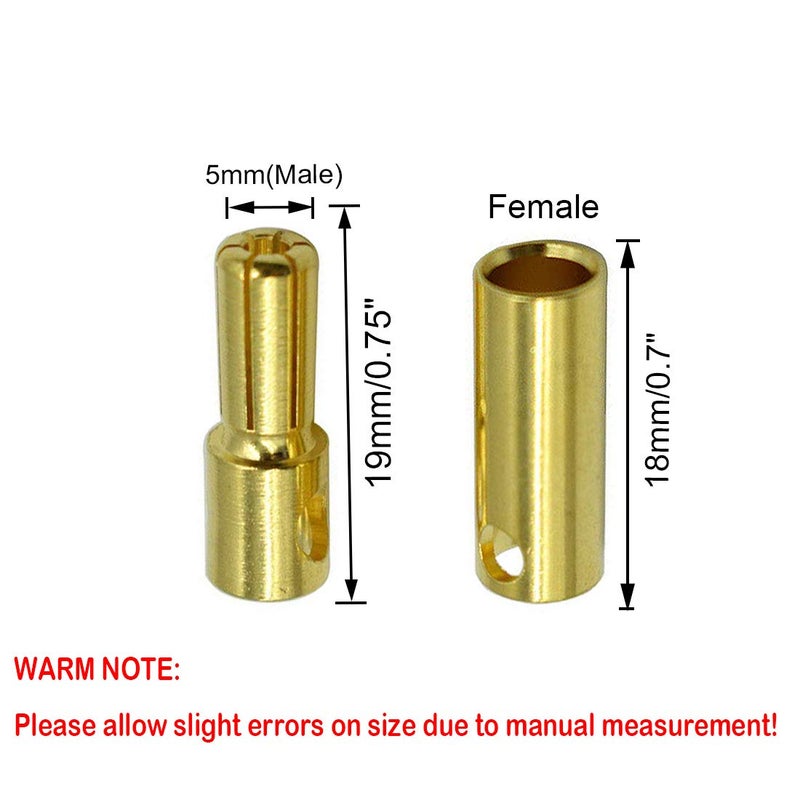 Hxchen 5.0mm Male Female Banana Plug Bullet Connector Replacements - (10 Pairs) - Image 4